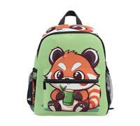 ISAOA Red Panda with Green Drink Kids Small School Backpack, Toddler Preschool Shoulder Bookbag Kindergarten School Bag Casual Daypack for Boys Girls