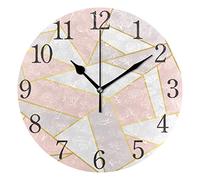 ISAOA Rose Gold Pink Geometry Marble Modern Wall Clock,Silent Non-ticking Round Desk Clock Cube Clock for Bedrooms,Kids,Living Room,Kitchen,25 CM