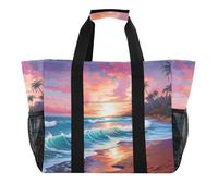 ISAOA Scenery Sea Sunset Theme Beach Bags for Women Large Waterproof Beach Tote Bag Travel Pool Yoga Nurse Shopping Tote Bag