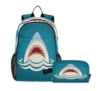ISAOA School Backpack Set for for Girls Boys Teens Schools Travel Shark Tooth Jaws Schoolbags with Insulated Lunch Box Children Elementary Middle School Bookbag College Laptop Backpack