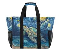 ISAOA Sea Turtle Seashells Moon Beach Bags for Women Large Waterproof Beach Tote Bag Travel Pool Yoga Nurse Shopping Tote Bag