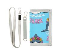 ISAOA Shark with Flower Wreath Pattern Kids Wallets for Boys Girls, Toddler Trifold Wallet with Zippered Coin Pocket and Card Holders, Novelty Wallet for Childrens Birthday Gifts