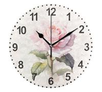 ISAOA Silent & Non Ticking Wall Clock Shabby Chic Pink RosesClock Decor for Office/home/school/Kitchen Decor Clocks,Silent & Non Ticking,25 CM