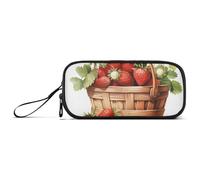 ISAOA Strawberry Basket Leaves Big Capacity Pencil Case 3 Compartments Pencil Pouch Portable Large Storage Pencil Box Pencil Bag for Teen Boys Girls Adults Students