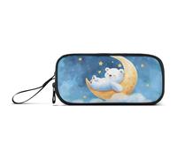 ISAOA The Bear Lies on The Moon Big Capacity Pencil Case 3 Compartments Pencil Pouch Portable Large Storage Pencil Box Pencil Bag for Teen Boys Girls Adults Students