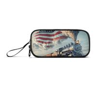 ISAOA The Train is Flying The American Flag Big Capacity Pencil Case 3 Compartments Pencil Pouch Portable Large Storage Pencil Box Pencil Bag for Teen Boys Girls Adults Students