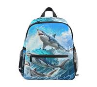 ISAOA Three Beautiful Sharks Jumped over The Waves Kids Small School Backpack, Toddler Preschool Shoulder Bookbag Kindergarten School Bag Casual Daypack for Boys Girls