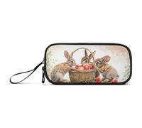 ISAOA Three Cute Brown Rabbits Around The Basket Big Capacity Pencil Case 3 Compartments Pencil Pouch Portable Large Storage Pencil Box Pencil Bag for Teen Boys Girls Adults Students