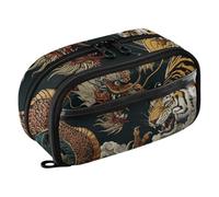 ISAOA Tiger Dragon Pencil Case with 3 Compartments, Aesthetic Stationery Pen Bag Secondary School Essentials Supplies for Teen Girls Boys Adult