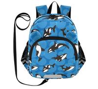 ISAOA Toddler Backpack with reins, Kids Anti-Lost Rucksack with Safety Harness,Orca Killer Whale on Blue Background Backpack for Boys and Girls Baby Preschool Mini Bag with Leash,S