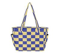 ISAOA Tote Bag for Women,Work Tote Bag with Zip Lightweight Laptop Bag Hand Bags Womens Shoulde Handbag Blue Yellow Grid