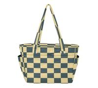ISAOA Tote Bag for Women,Work Tote Bag with Zip Lightweight Laptop Bag Hand Bags Womens Shoulde Handbag Dark Green Light Yellow Grid