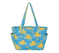 ISAOA Tote Bag for Women,Work Tote Bag with Zip Lightweight Laptop Bag Hand Bags Womens Shoulde Handbag Yellow Ducks in Water Blue