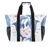 ISAOA Two Dolphin Hearts Beach Bags for Women Large Waterproof Beach Tote Bag Travel Pool Yoga Nurse Shopping Tote Bag
