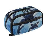 ISAOA Two Orcas in The Ocean Pencil Case with 3 Compartments, Aesthetic Stationery Pen Bag Secondary School Essentials Supplies for Teen Girls Boys Adult