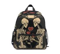 ISAOA Two Skulls Roses and Hearts Kids Small School Backpack, Toddler Preschool Shoulder Bookbag Kindergarten School Bag Casual Daypack for Boys Girls