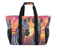ISAOA Two Zebras Sunset Scenery Beach Bags for Women Large Waterproof Beach Tote Bag Travel Pool Yoga Nurse Shopping Tote Bag