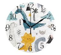 ISAOA Wall Clock Silent Non Ticking Dino Scandinavian Style Decorative Wall Clocks Children Bedroom Nursery Living Room Gifts Easy to Read Clocks,25 CM