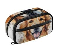 ISAOA Watercolor Brown Golden Retriever Pencil Case with 3 Compartments, Aesthetic Stationery Pen Bag Secondary School Essentials Supplies for Teen Girls Boys Adult