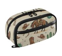 ISAOA Western Cowboy Pencil Case with 3 Compartments, Aesthetic Stationery Pen Bag Secondary School Essentials Supplies for Teen Girls Boys Adult