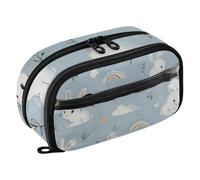 ISAOA White Bunnys and Little Rainbows Pencil Case with 3 Compartments, Aesthetic Stationery Pen Bag Secondary School Essentials Supplies for Teen Girls Boys Adult