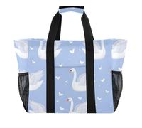 ISAOA White Swan and Heart Beach Bags for Women Large Waterproof Beach Tote Bag Travel Pool Yoga Nurse Shopping Tote Bag