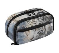 ISAOA White Tiger Pencil Case with 3 Compartments, Aesthetic Stationery Pen Bag Secondary School Essentials Supplies for Teen Girls Boys Adult