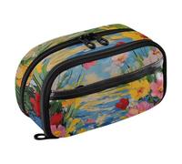 ISAOA Wildflowers Oil Painting Pencil Case with 3 Compartments, Aesthetic Stationery Pen Bag Secondary School Essentials Supplies for Teen Girls Boys Adult