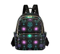 ISAOA Women's Mini Backpack Purse with Anti-Theft Mystical Esoteric Pattern, Sun Moon Star, Multicolour, Size M, 10L, Casual, College/University, Daily Use, Travel, Work, Sports