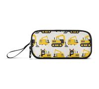 ISAOA Yellow Excavator Pattern Big Capacity Pencil Case 3 Compartments Pencil Pouch Portable Large Storage Pencil Box Pencil Bag for Teen Boys Girls Adults Students
