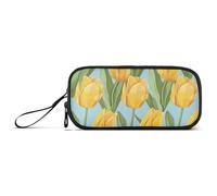 ISAOA Yellow Tulip Leaf Big Capacity Pencil Case 3 Compartments Pencil Pouch Portable Large Storage Pencil Box Pencil Bag for Teen Boys Girls Adults Students