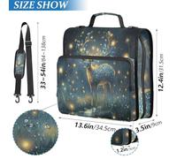 ISAOA Zip Binder Bag with Multi Pockets,Deer Glowing Antlers Ring Binder Case Folder File for Students Stationery Organiser,Water-Resistant