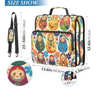 ISAOA Zip Binder Bag with Multi Pockets,Matryoshka Russian Traditional Wooden Doll Ring Binder Case Folder File for Students Stationery Organiser,Water-Resistant