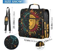 ISAOA Zip Binder Bag with Multi Pockets,Moon Sun Star Ring Binder Case Folder File for Students Stationery Organiser,Water-Resistant