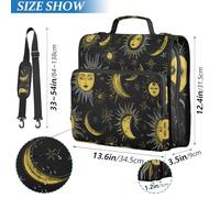ISAOA Zip Binder Bag with Multi Pockets,Mysterious Moon Sun Star Pattern Ring Binder Case Folder File for Students Stationery Organiser,Water-Resistant