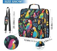 ISAOA Zip Binder Bag with Multi Pockets,Parrot on Trees Ring Binder Case Folder File for Students Stationery Organiser,Water-Resistant