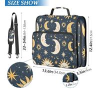 ISAOA Zip Binder Bag with Multi Pockets,Sun Moon and Star Design Ring Binder Case Folder File for Students Stationery Organiser,Water-Resistant
