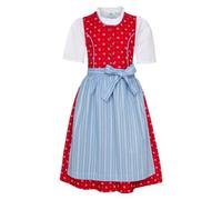 Isar-Trachten Children's Dirndl 3-Piece Red Dress / White Blouse / Light Blue Apron for Girls Oktoberfest Church Consecration Wedding Sunday Trip, Red/Light Blue, 140