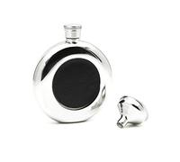 iSavage 5oz Classic Round Hip Flask and Black Leather Mirror Finished with a Funnel 18/8 Stainless Steel-YM117
