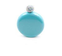 iSavage 5oz Round Shaped Popular Pearl Light Blue Painting Hip Flask with Color Decoration Lid, 18/8 Stainless Steel -YM810LBUE