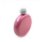 iSavage 5oz Round Shaped Popular Pearl Pink Painting Hip Flask with Diamond Decoration Lid, 18/8 Stainless Steel -YM802