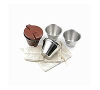 iSavage Shot Glasses with Brown-Red Leather Case Set of 4 18/8 Stainless Steel, 1pc Cloth Bag-YM205