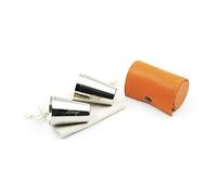iSavage Shot Glasses with Orange Leather Case Set of 4 18/8 Stainless Steel, 1pc Cloth Bag-YM202