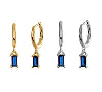 ISCBAFYX 2PCS 925 Sterling Silver Jewelry Fine Earrings Sparking Rainbow Crystal Water Drop Hoops Earring For Woman Girl Lovers' Pendientes yc701 (Gem Color : Blue, Metal Color : Silver)
