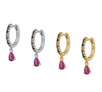 ISCBAFYX 2pcs 925 Sterling Silver Pendientes Bling CZ Rainbow Zircon Hoop Earrings For Engagement Birthday Gift Bohemia Fine Earrings Jewelry yc626 (Gem Color : Light blue, Metal Color : Silver