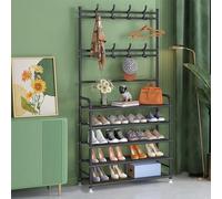 ISCBAFYX 3-in-1 Metal Shoe Bench Storage Shelf Industrial Entryway Coat Tree Freestanding Hall Tree Clothes Hanger Organiser Metal Coat Rack Standing with Shoe Bench for Hallway Easy to Assemb (B