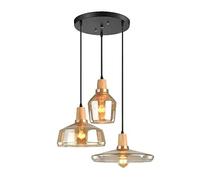 ISCBAFYX 3 Light Pendant Nordic Amber Glass Chandelier Fixture E26 Ceiling Lamp Flush Mount for Dining Room Over Table Wooden Foyer Lighting Hanging Lights Kitchen Island Times