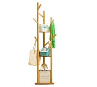 ISCBAFYX 9-Hook Coat Rack Tree with 3-Tier Storage Shelf - Stylish Hanger Stand for Hallway & Living Room - Perfect for Hats Clothes Scarves Handbags & Umbrellas
