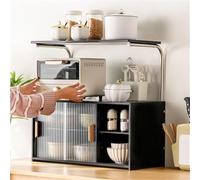 ISCBAFYX Adjustable 4-Tier Bamboo Kitchen Storage Rack with Stainless Steel Pillars - Microwave Countertop nizer for Pantry & Home Décor (Black)