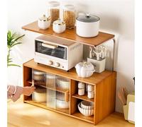 ISCBAFYX Adjustable 4-Tier Bamboo Kitchen Storage Rack with Stainless Steel Pillars - Microwave Countertop nizer for Pantry and Home Décor (Brown)